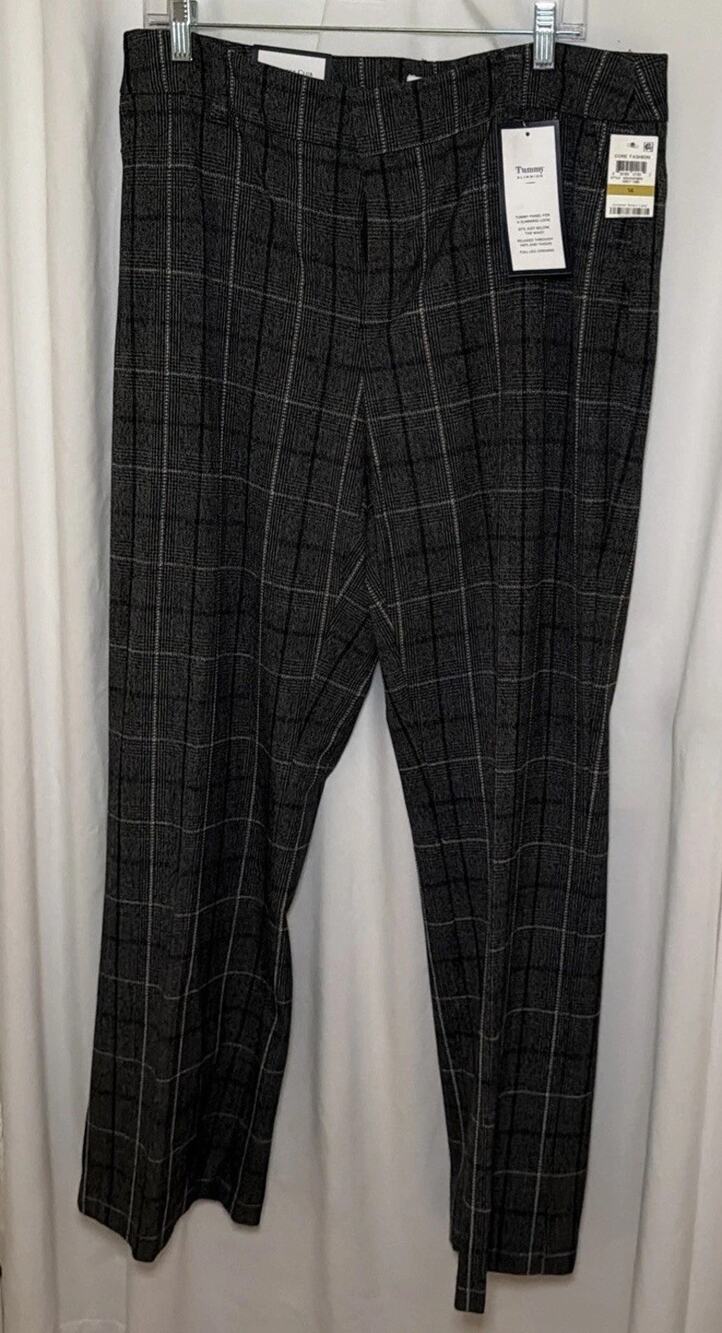 Charter Club Women's Plaid Tummy Slimming Trousers, Size 14 Grey Combo